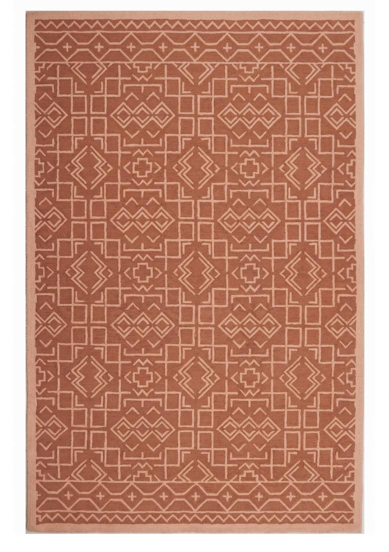 Saffron Rugs Hand Tufted Terracotta Geometric Moroccan Rectangular Wool Area Rug - Indya