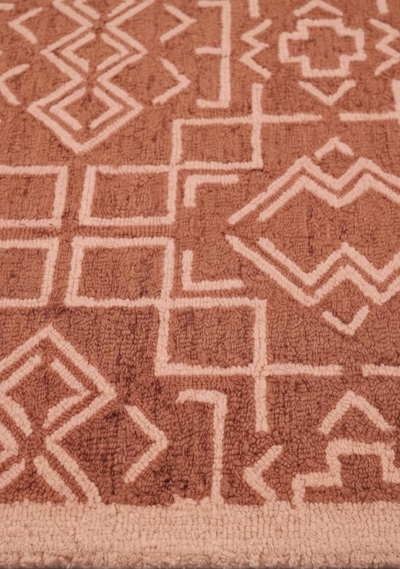 Saffron Rugs Hand Tufted Terracotta Geometric Moroccan Rectangular Wool Area Rug - Indya