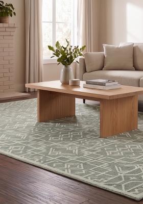 Saffron Rugs Hand Tufted Sage Green Geometric Moroccan Rectangular Wool Area Rug