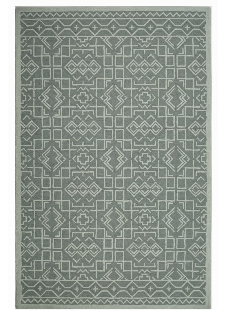 Saffron Rugs Hand Tufted Sage Green Geometric Moroccan Rectangular Wool Area Rug - Indya
