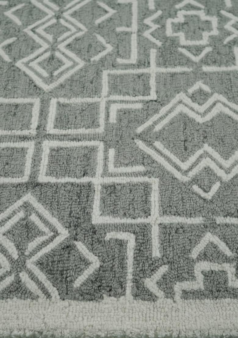 Saffron Rugs Hand Tufted Sage Green Geometric Moroccan Rectangular Wool Area Rug - Indya