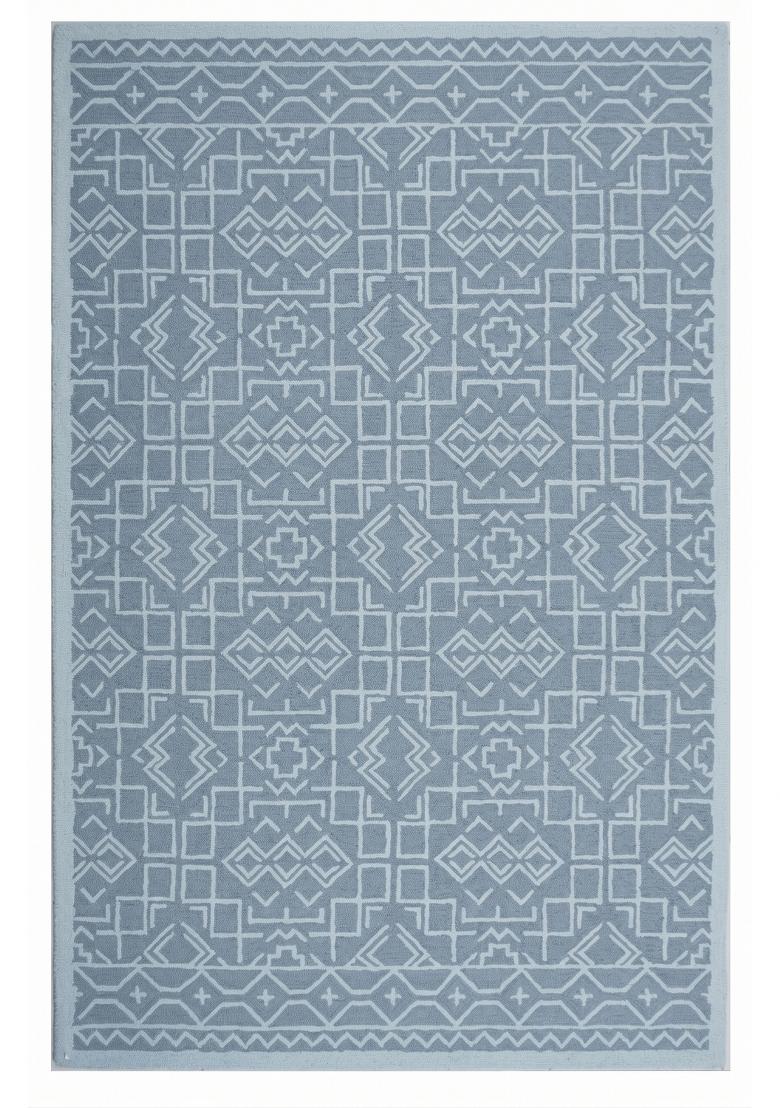 Saffron Rugs Hand Tufted Steel Blue Geometric Moroccan Rectangular Wool Area Rug - Indya