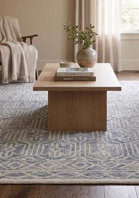 Saffron Rugs Hand Tufted Blue and Ivory Geometric Moroccan Rectangular Wool Area Rug