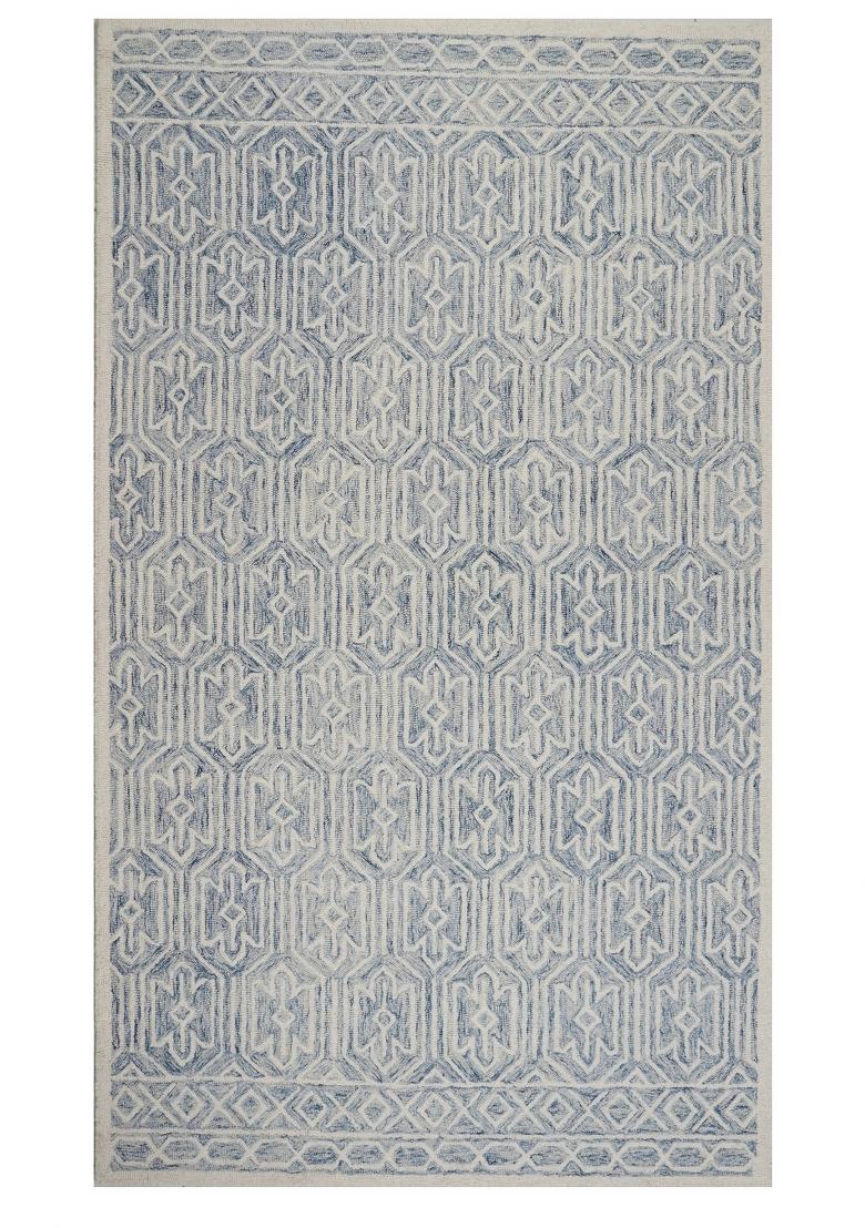 Saffron Rugs Hand Tufted Blue and Ivory Geometric Moroccan Rectangular Wool Area Rug - Indya