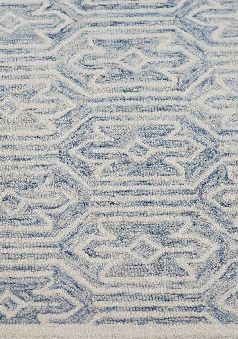 Saffron Rugs Hand Tufted Blue and Ivory Geometric Moroccan Rectangular Wool Area Rug - Indya