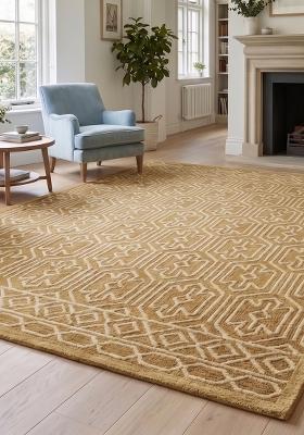 Saffron Rugs Hand Tufted Golden Yellow Geometric Moroccan Rectangular Wool Area Rug
