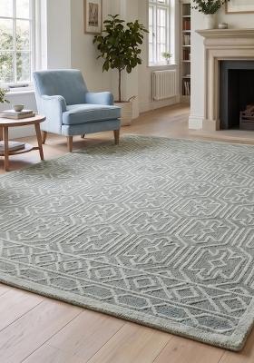 Saffron Rugs Hand Tufted Sage Green Geometric Moroccan Rectangular Wool Area Rug