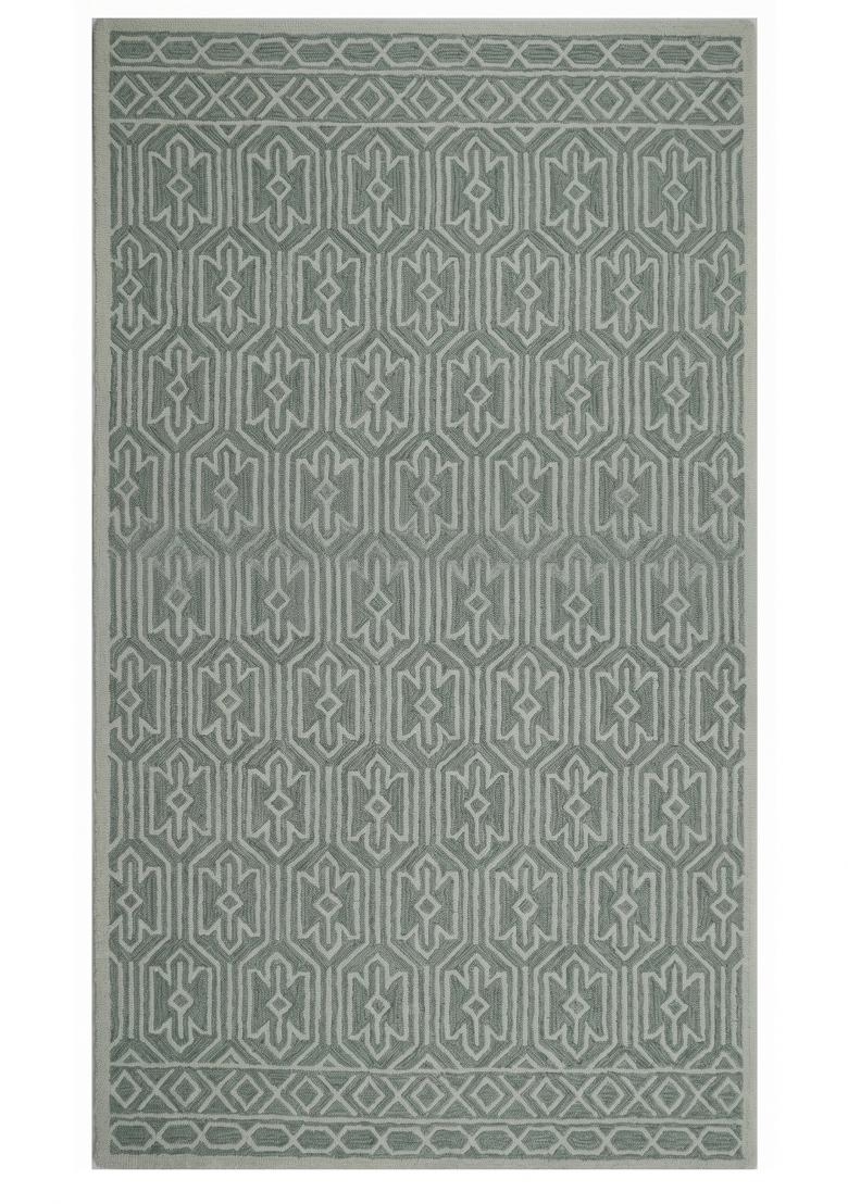 Saffron Rugs Hand Tufted Sage Green Geometric Moroccan Rectangular Wool Area Rug - Indya
