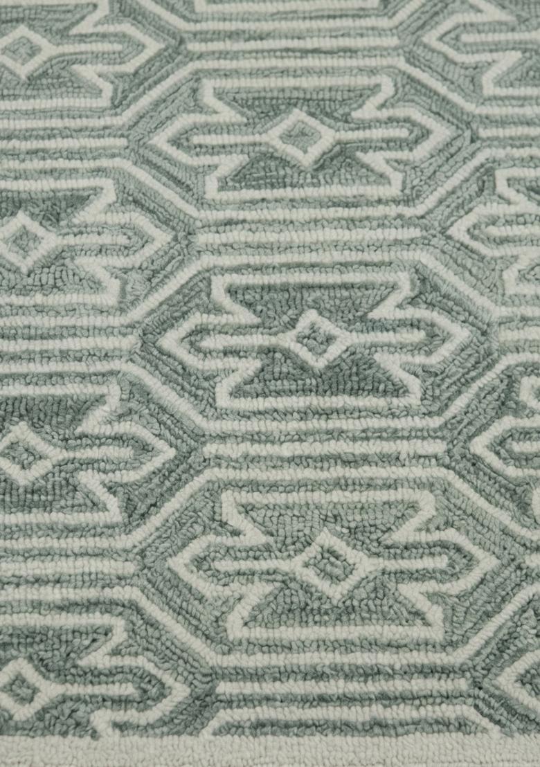 Saffron Rugs Hand Tufted Sage Green Geometric Moroccan Rectangular Wool Area Rug - Indya
