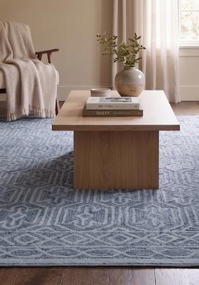 Saffron Rugs Hand Tufted Steel Blue Geometric Moroccan Rectangular Wool Area Rug