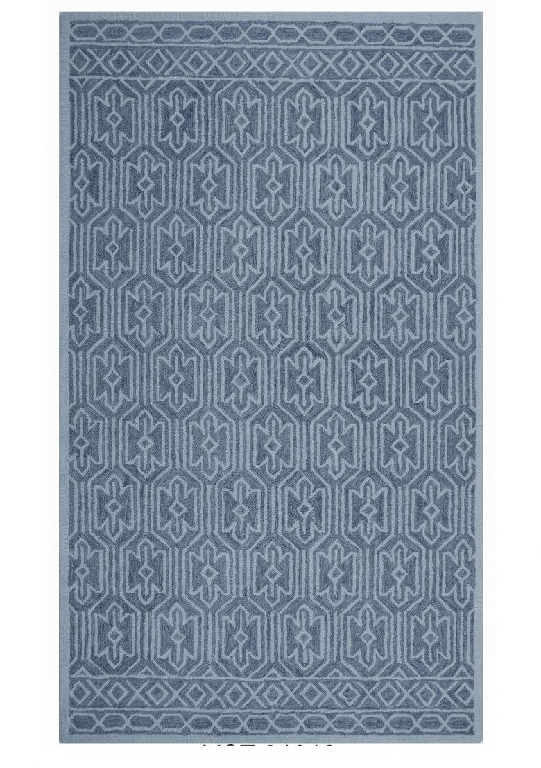 Saffron Rugs Hand Tufted Steel Blue Geometric Moroccan Rectangular Wool Area Rug - Indya