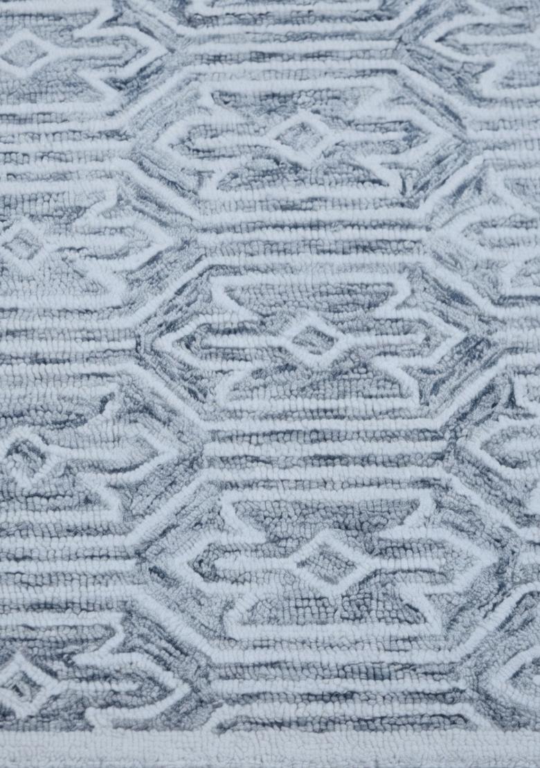 Saffron Rugs Hand Tufted Steel Blue Geometric Moroccan Rectangular Wool Area Rug - Indya