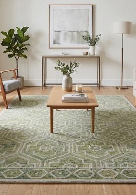 Saffron Rugs Hand Tufted Sage Green Geometric Transitional Rectangular Wool Area Rug