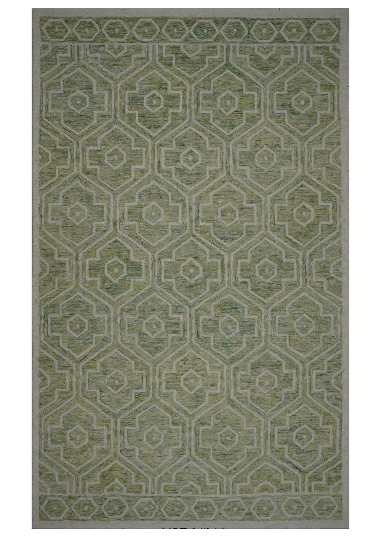 Saffron Rugs Hand Tufted Sage Green Geometric Transitional Rectangular Wool Area Rug - Indya