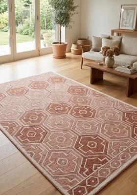 Saffron Rugs Hand Tufted Terracotta Brown Geometric Transitional Rectangular Wool Area Rug