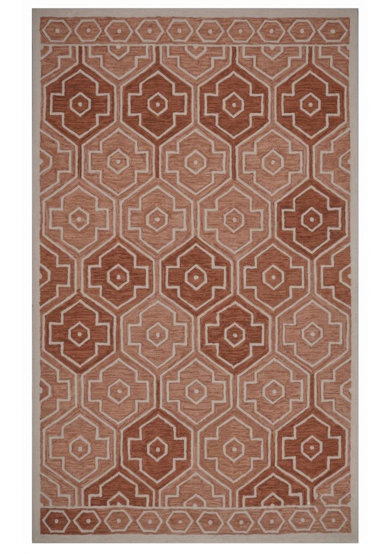 Saffron Rugs Hand Tufted Terracotta Brown Geometric Transitional Rectangular Wool Area Rug - Indya