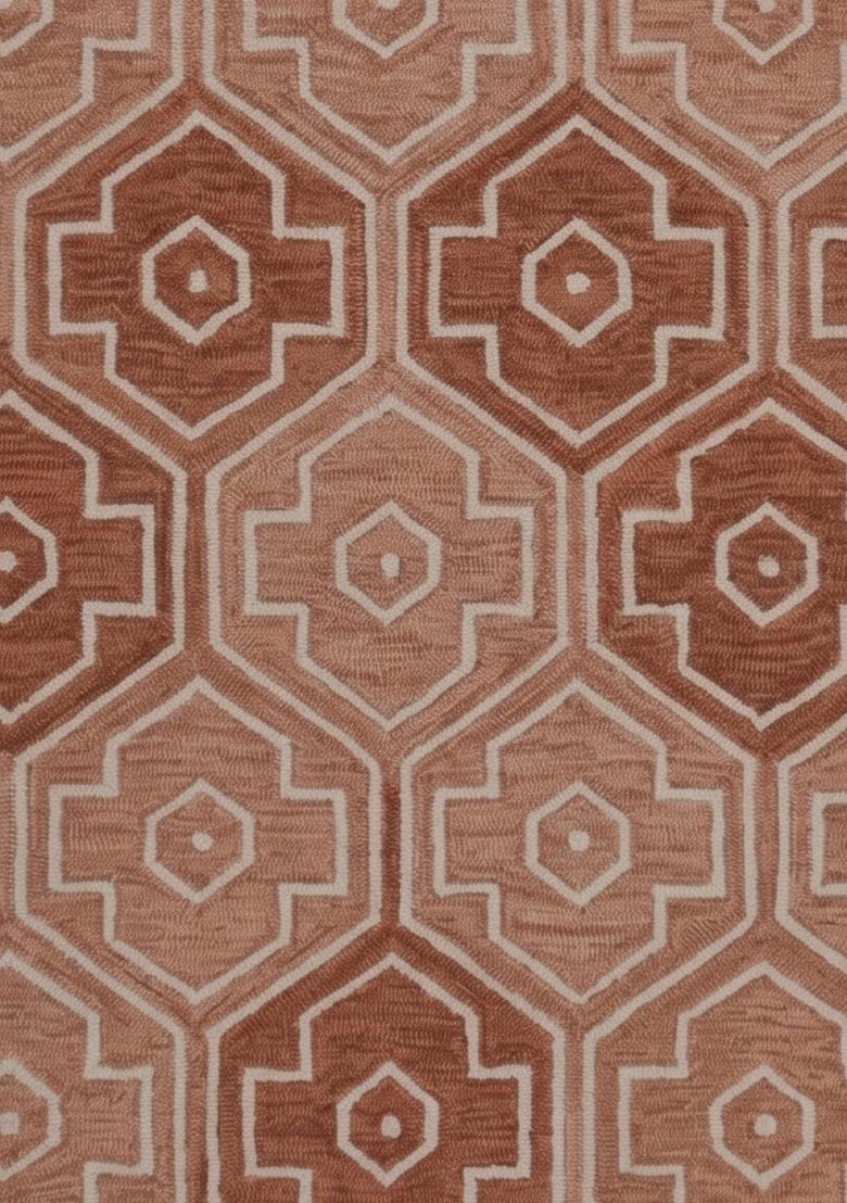 Saffron Rugs Hand Tufted Terracotta Brown Geometric Transitional Rectangular Wool Area Rug - Indya