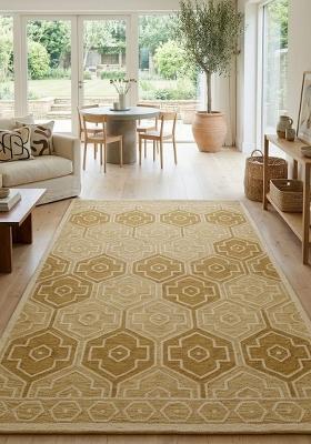 Saffron Rugs Hand Tufted Golden Tan Geometric Transitional Rectangular Wool Area Rug