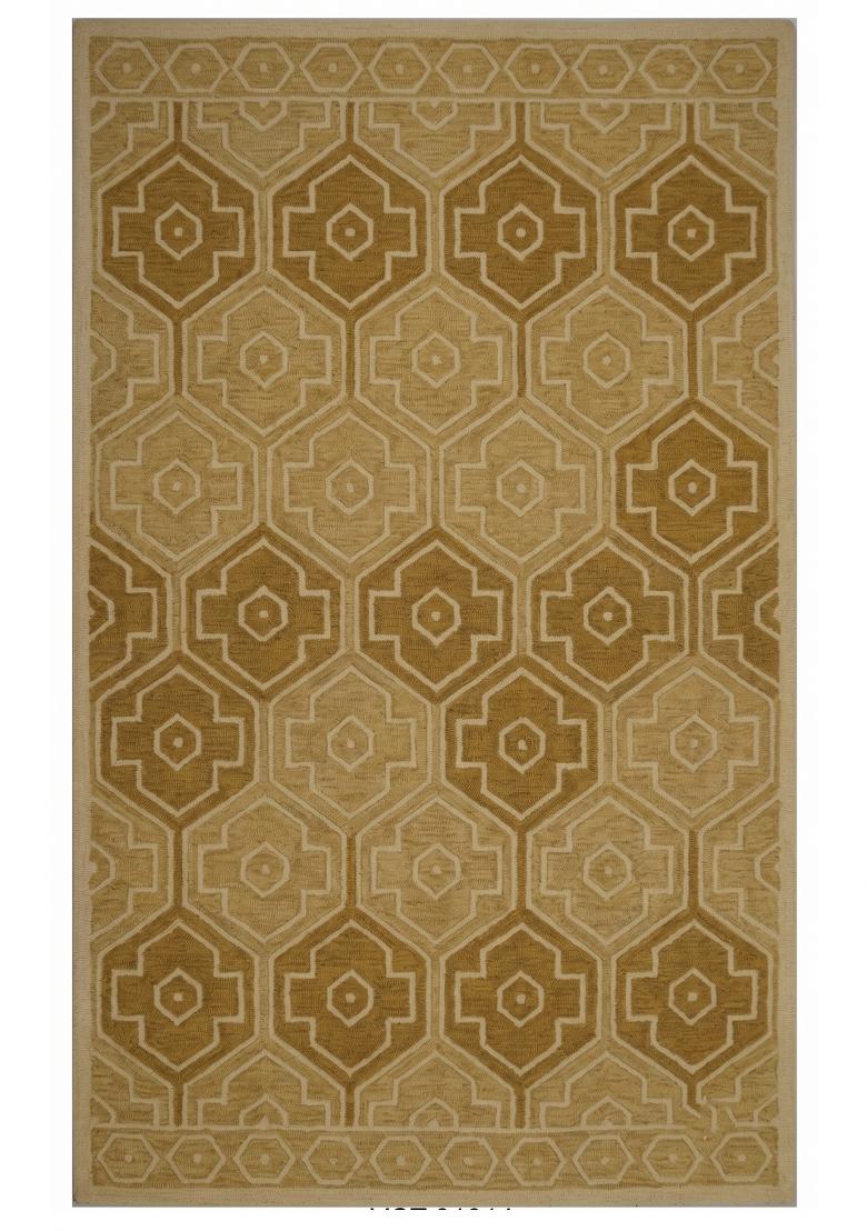 Saffron Rugs Hand Tufted Golden Tan Geometric Transitional Rectangular Wool Area Rug - Indya