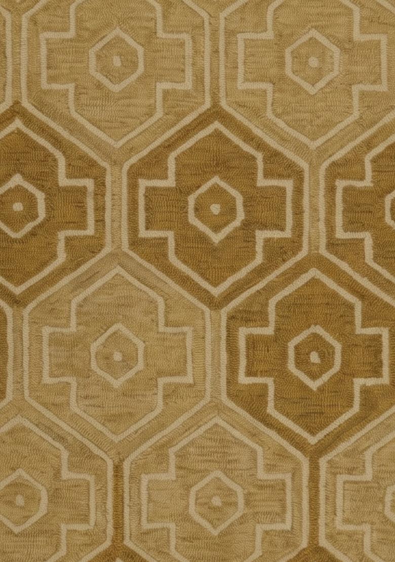 Saffron Rugs Hand Tufted Golden Tan Geometric Transitional Rectangular Wool Area Rug - Indya