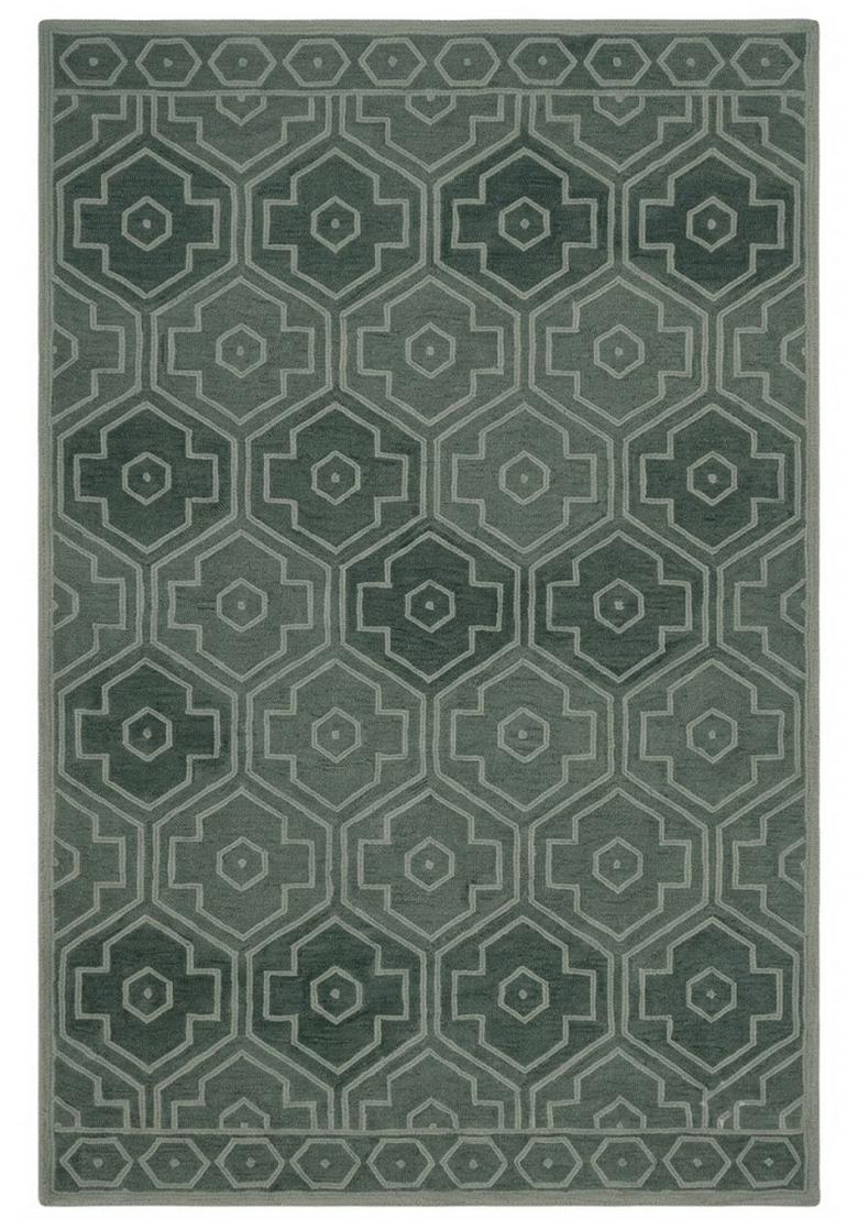 Saffron Rugs Hand Tufted Sage Green 2 Geometric Transitional Rectangular Wool Area Rug - Indya