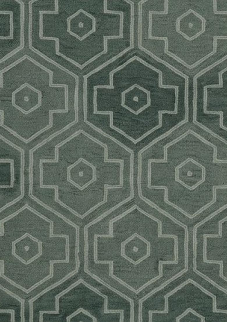 Saffron Rugs Hand Tufted Sage Green 2 Geometric Transitional Rectangular Wool Area Rug - Indya