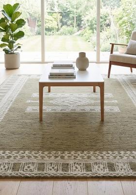 Saffron Rugs Hand Tufted Olive Green Geometric Bohemian Rectangular Wool Area Rug