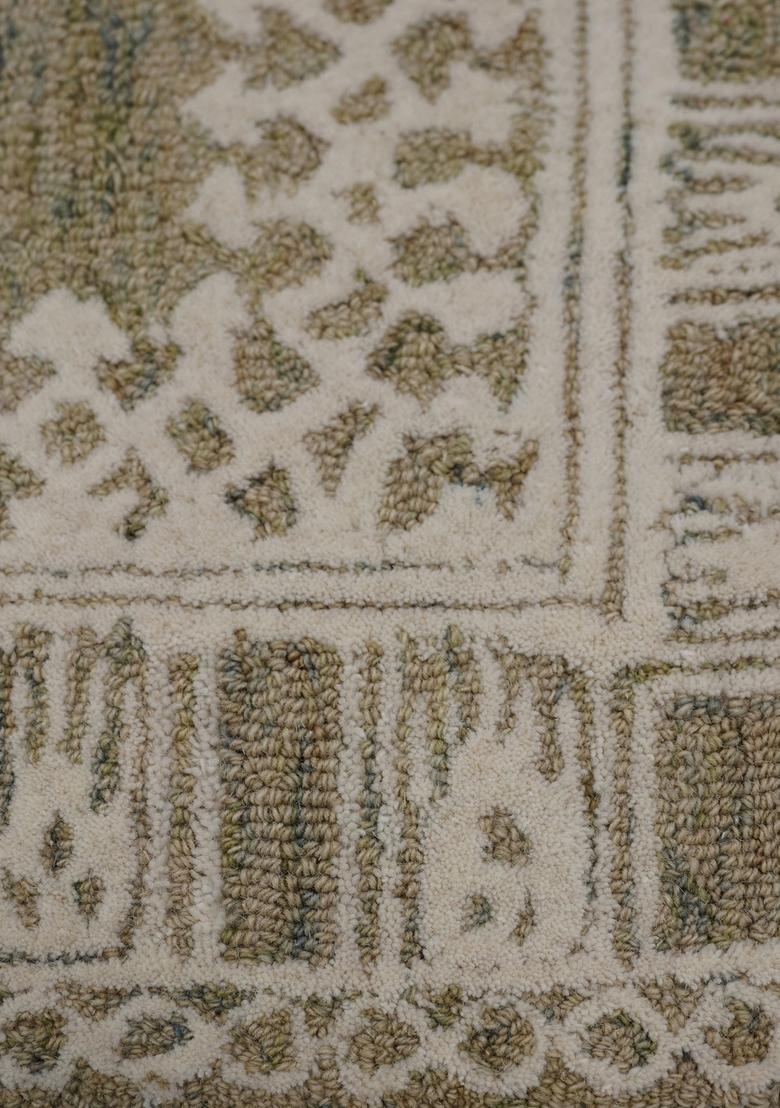 Saffron Rugs Hand Tufted Olive Green Geometric Bohemian Rectangular Wool Area Rug - Indya