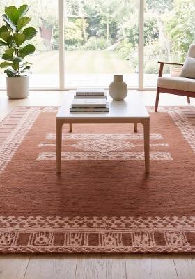 Saffron Rugs Hand Tufted Terracotta Brown Geometric Bohemian Rectangular Wool Area Rug