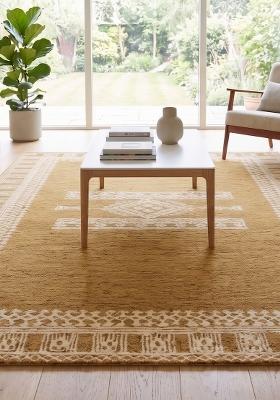 Saffron Rugs Hand Tufted Golden Yellow Geometric Bohemian Rectangular Wool Area Rug