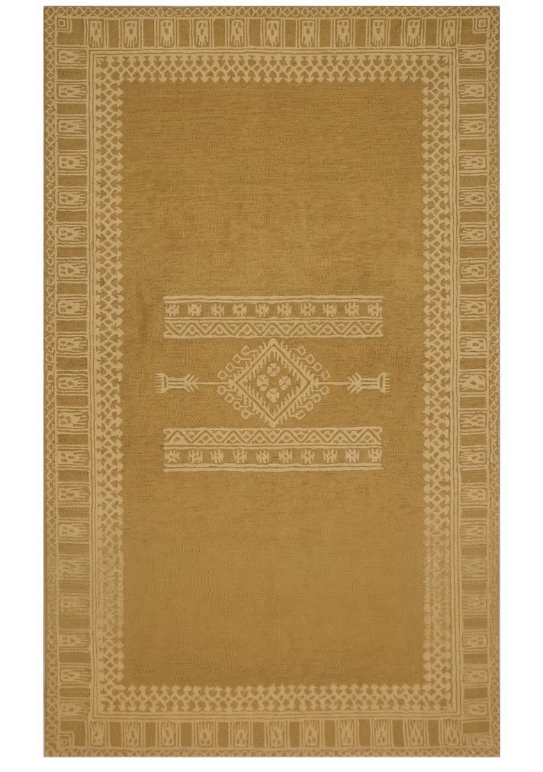Saffron Rugs Hand Tufted Golden Yellow Geometric Bohemian Rectangular Wool Area Rug - Indya