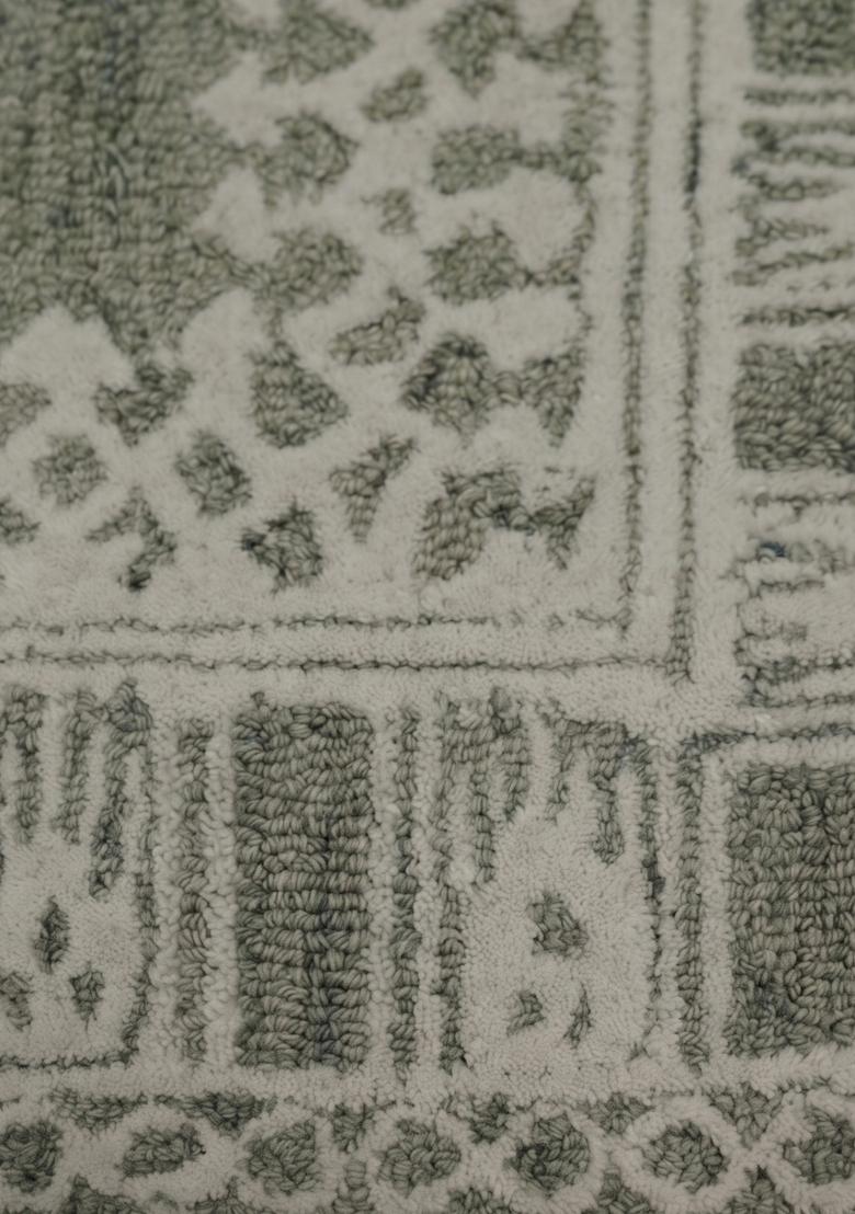 Saffron Rugs Hand Tufted Sage Green Geometric Bohemian Rectangular Wool Area Rug - Indya