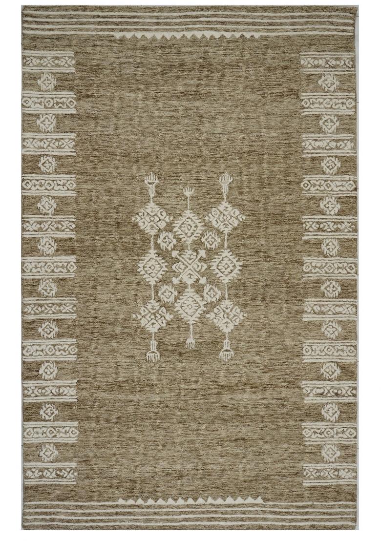 Saffron Rugs Hand Tufted Warm Taupe Brown Geometric Bohemian Rectangular Wool Area Rug - Indya
