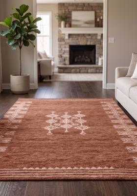 Saffron Rugs Hand Tufted Terracotta Brown Geometric Bohemian Rectangular Wool Area Rug