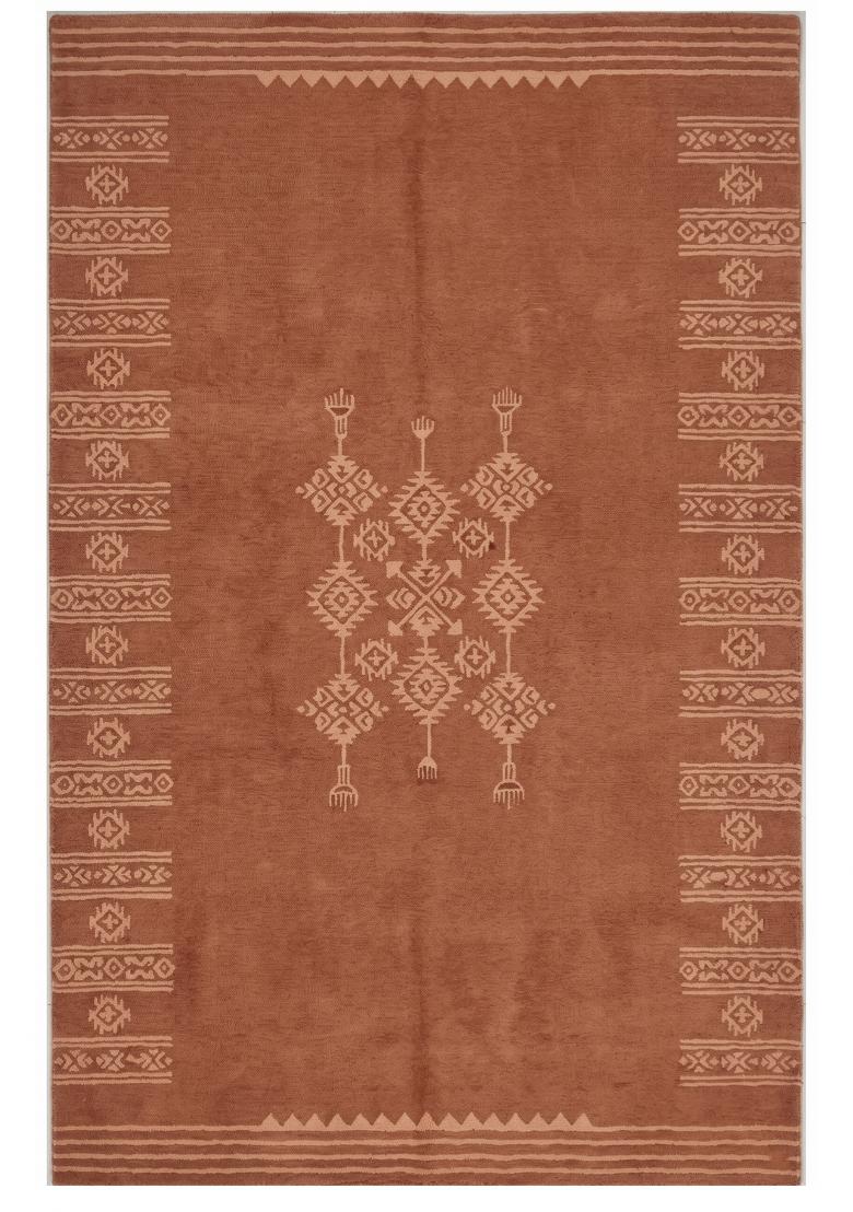 Saffron Rugs Hand Tufted Terracotta Brown Geometric Bohemian Rectangular Wool Area Rug - Indya