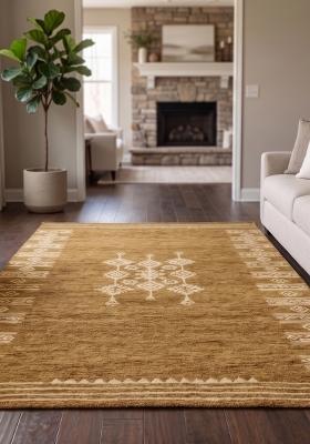 Saffron Rugs Hand Tufted Golden Mustard Geometric Bohemian Rectangular Wool Area Rug
