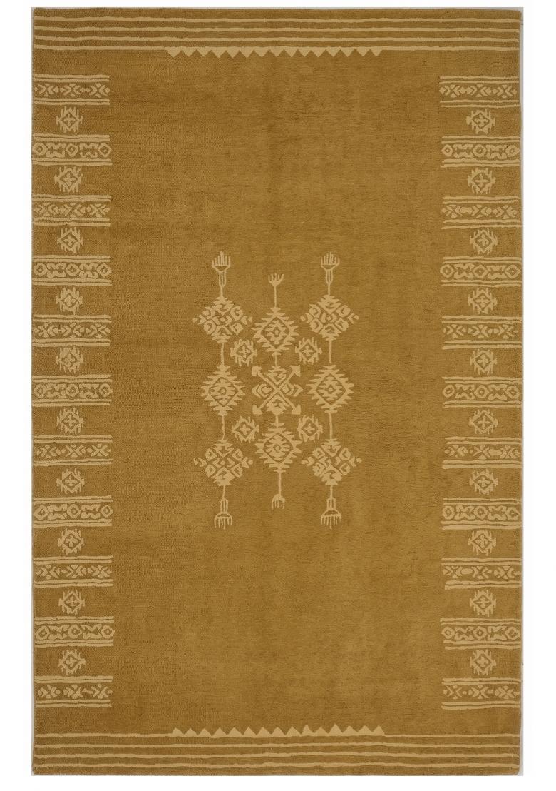 Saffron Rugs Hand Tufted Golden Mustard Geometric Bohemian Rectangular Wool Area Rug - Indya
