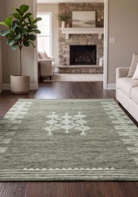 Saffron Rugs Hand Tufted Sage Green Geometric Bohemian Rectangular Wool Area Rug