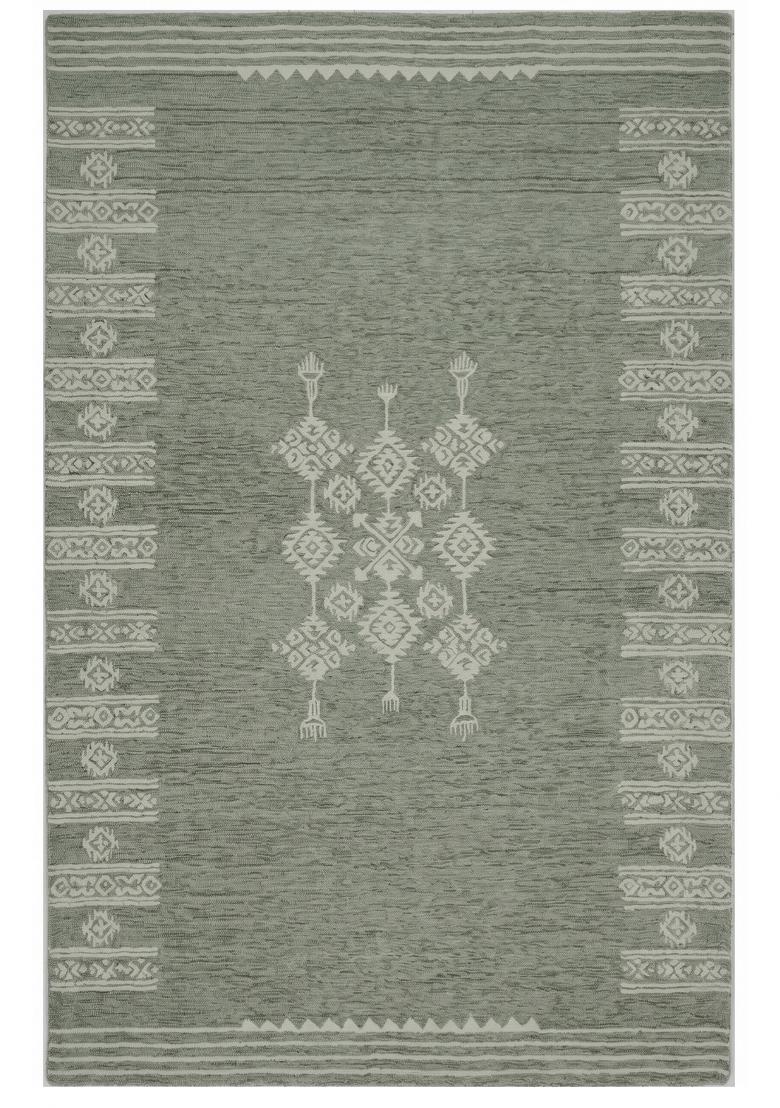 Saffron Rugs Hand Tufted Sage Green Geometric Bohemian Rectangular Wool Area Rug - Indya