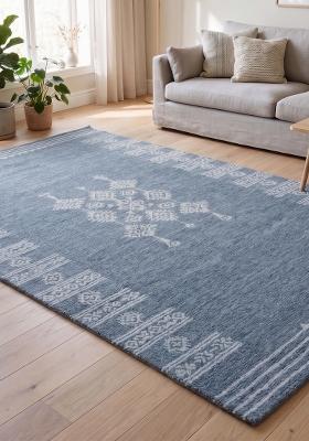 Saffron Rugs Hand Tufted Steel Blue Geometric Bohemian Rectangular Wool Area Rug