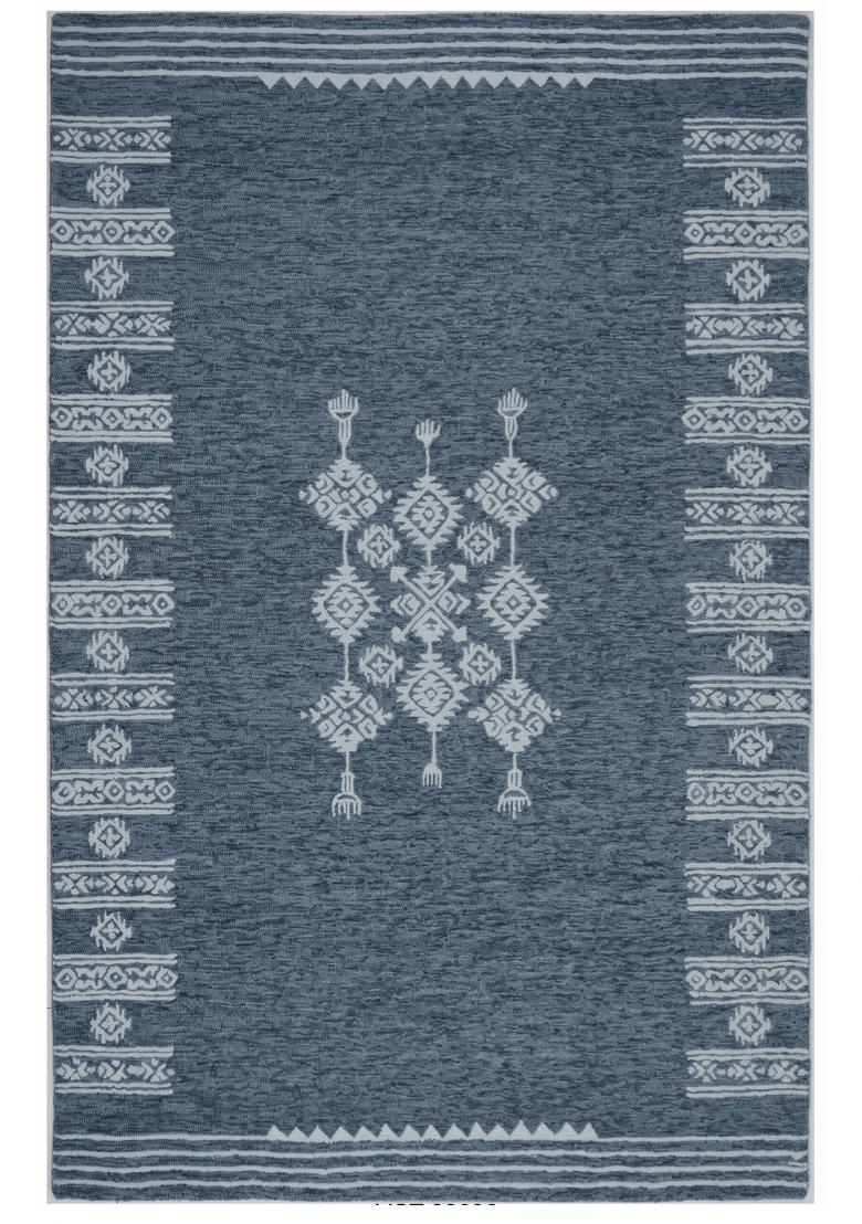 Saffron Rugs Hand Tufted Steel Blue Geometric Bohemian Rectangular Wool Area Rug - Indya