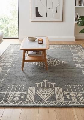 Saffron Rugs Hand Tufted Charcoal Grey Geometric Bohemian Rectangular Wool Area Rug