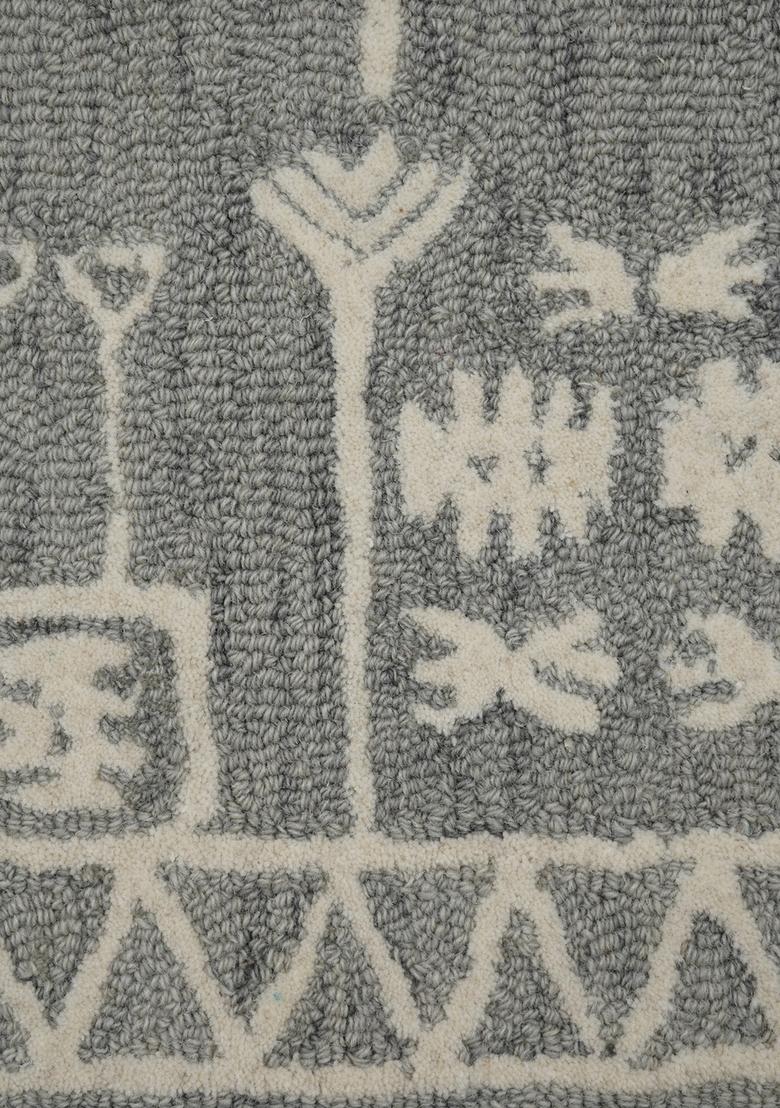 Saffron Rugs Hand Tufted Charcoal Grey Geometric Bohemian Rectangular Wool Area Rug - Indya