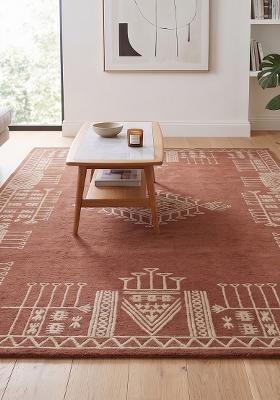Saffron Rugs Hand Tufted Terracotta Brown Geometric Bohemian Rectangular Wool Area Rug