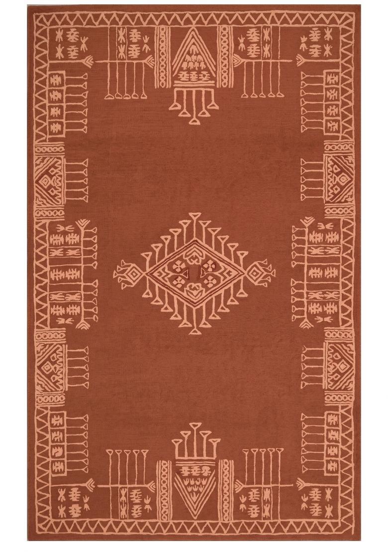 Saffron Rugs Hand Tufted Terracotta Brown Geometric Bohemian Rectangular Wool Area Rug - Indya