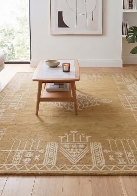 Saffron Rugs Hand Tufted Golden Olive Geometric Bohemian Rectangular Wool Area Rug