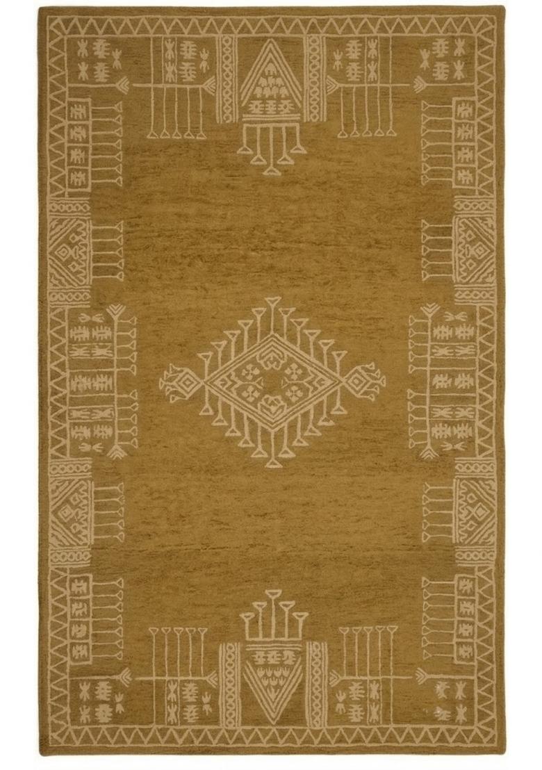 Saffron Rugs Hand Tufted Golden Olive Geometric Bohemian Rectangular Wool Area Rug - Indya