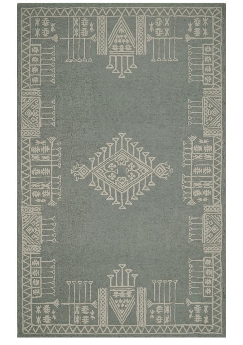 Saffron Rugs Hand Tufted Sage Green Geometric Bohemian Rectangular Wool Area Rug - Indya
