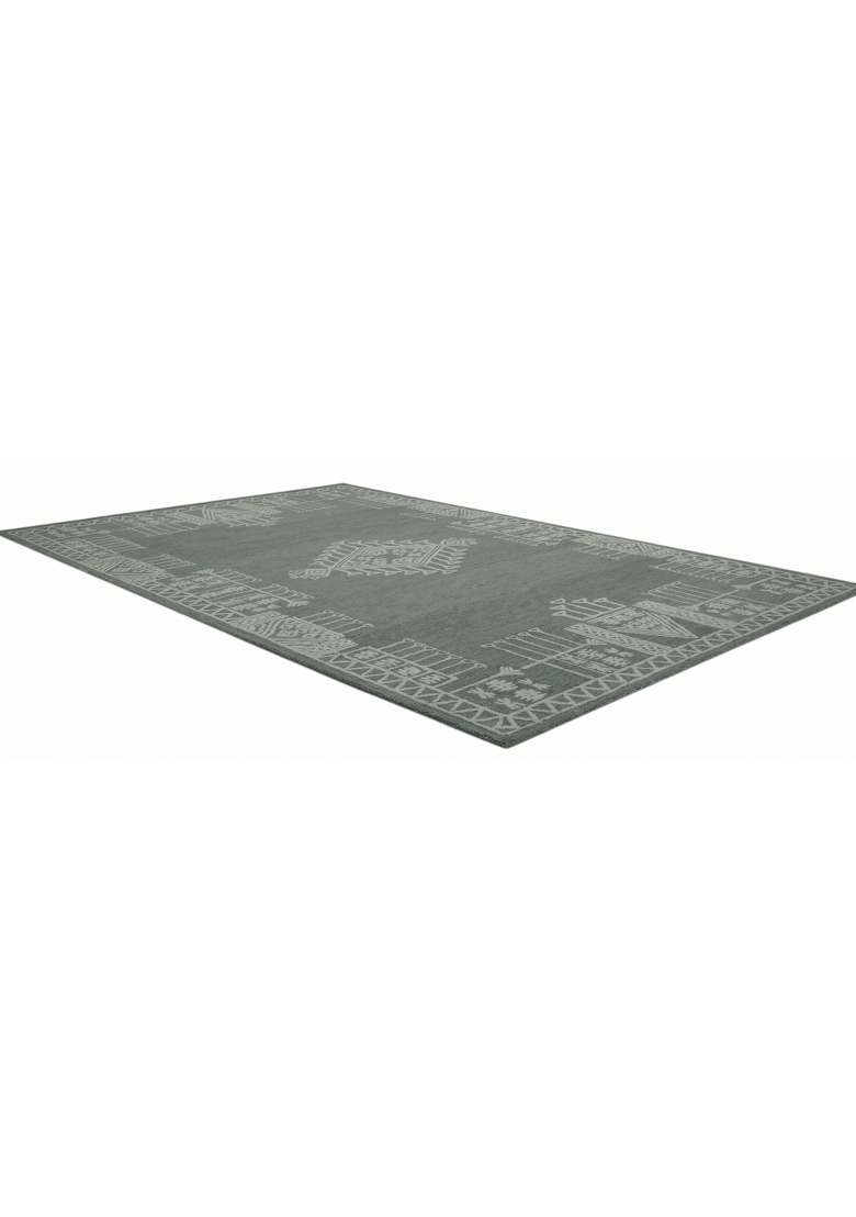 100% Wool Handmade Sage Green Rug | Bohemian Geometric Carpet With Cotton Backing For Living Room - Indya