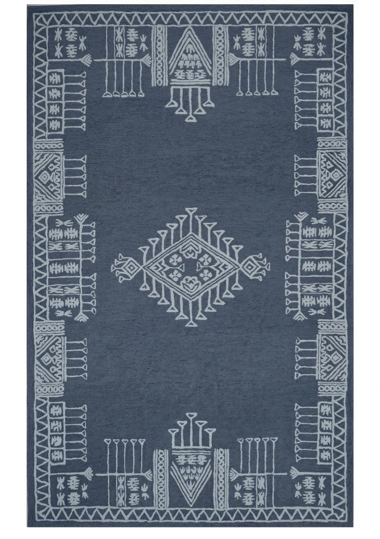 Saffron Rugs Hand Tufted Steel Blue Geometric Bohemian Rectangular Wool Area Rug - Indya